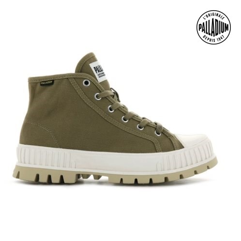 Palladium Pallashock Mid OG Men's Boots Olive | UK T815-VCN